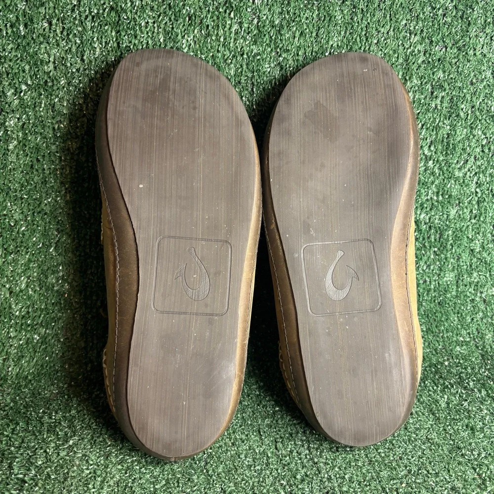 OluKai Moloa Wool Shearling Leather Slipper Drop-In Heel Casual Tan Mens Size 12